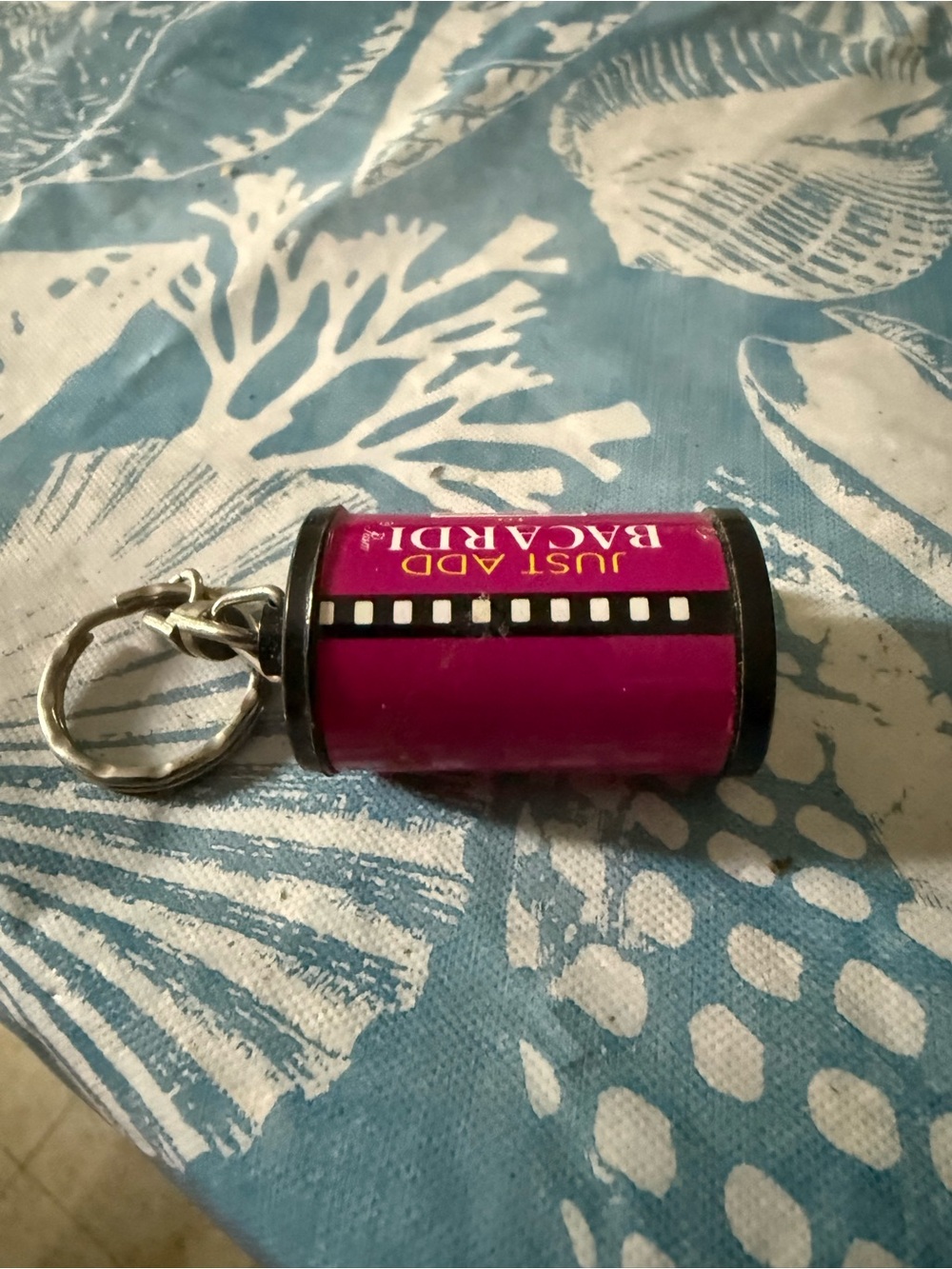 Bacardi Novelty Keychain hidden measuring tape in Bright Pink